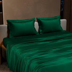 Double Bedsheet With 2 Pillow Covers - 90 X 100 Inches, Emerald Green | Ultra Satin Premium Bedding Set | Gift For Couples, Wedding, Anniversary, Date Night