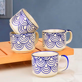 Hand Painted Blue Spiral Ceramic Cups Set Of 4 - Blue, 150ml Each | Microwave & Dishwasher Safe Tea Cups & Mugs - Cups For Chai, Coffee, Cappuccino, Milk, Latte, Hot & Cold Drinks