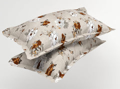 Elastic Fitted Bedsheets With 2 Pillow Covers - Size-72x78+8 Inches, Off White & Brown | King Size Bed With All Around Elastic 220 TC Super Soft