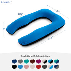 U Shaped Pregnancy Pillow For Pregnant Women & Nursing Mom, Black & Sky Blue | Full Body Support, Single Pillow For Multipurpose Use During Maternity | Premium Velvet Outer Cover With Zip