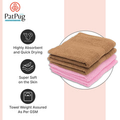 Patpug 100% Indian Ultra Soft Cotton Hand Towel 600 Gsm | For Gym, Workout, Yoga, Wash Basin (Coffee Brown & Sweet Pink) - 4 Piece