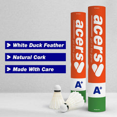 Acers A+ Grade White Feather Badminton Shuttlecock Pack Of 12 , Proudly crafted in India