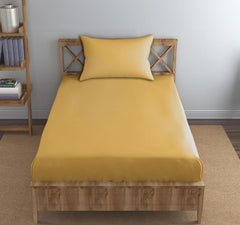 Single Flat Bedsheet With 1 Pillow Cover (54 X 90 Inches) Gold | Durable & Long Lasting Wrinkle Resistant Fabric - All Season Comfort | 300 Thread Count