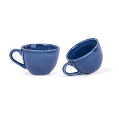 Ceramic Tea Cups Set Of 6 - Blue Reactive, 200ml Each | Tea Cup Set With Glossy Finish - Ceramic Tea Cup Set | Tea Cups Only - Microwave Safe & Dishwasher Safe