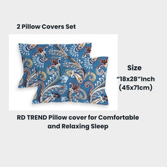 Elastic Fitted Bedsheet For King Size With 2 Pillow Covers - 72 X 78 X 8 Inches, Blue | Presents Luxurious Glace Cotton Super Soft 210 Thread Count