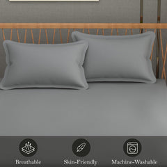 Queen Size Solid Plain Bedsheet Set Includes 2 Pillow Covers - 90 X 95 Inches, Grey | Exceptional Softness & Breathability | Premium Microfiber Material
