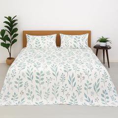 King Size Microfiber Bedsheet With 2 Pillow Covers - 108 X 108 Inches, White & Green | Ultra-Soft & Wrinkle-Free | Luxury Hotel Look