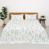 Double Bed Bedsheet Set With 2 Pillow Covers - 90 X 100 Inch, White | Ultra Soft & Wrinkle-Free Microfiber Flat Sheet - Green Petals Print