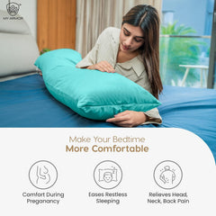 Microfiber Body Side Pillow For Sleeping For Pregnancy, Aqua Green - 53 X16 Inches | Long Cuddle Pillow For Relaxing, Washable, Premium Velvet Outer Cover With Zip, Adjustable Pillow