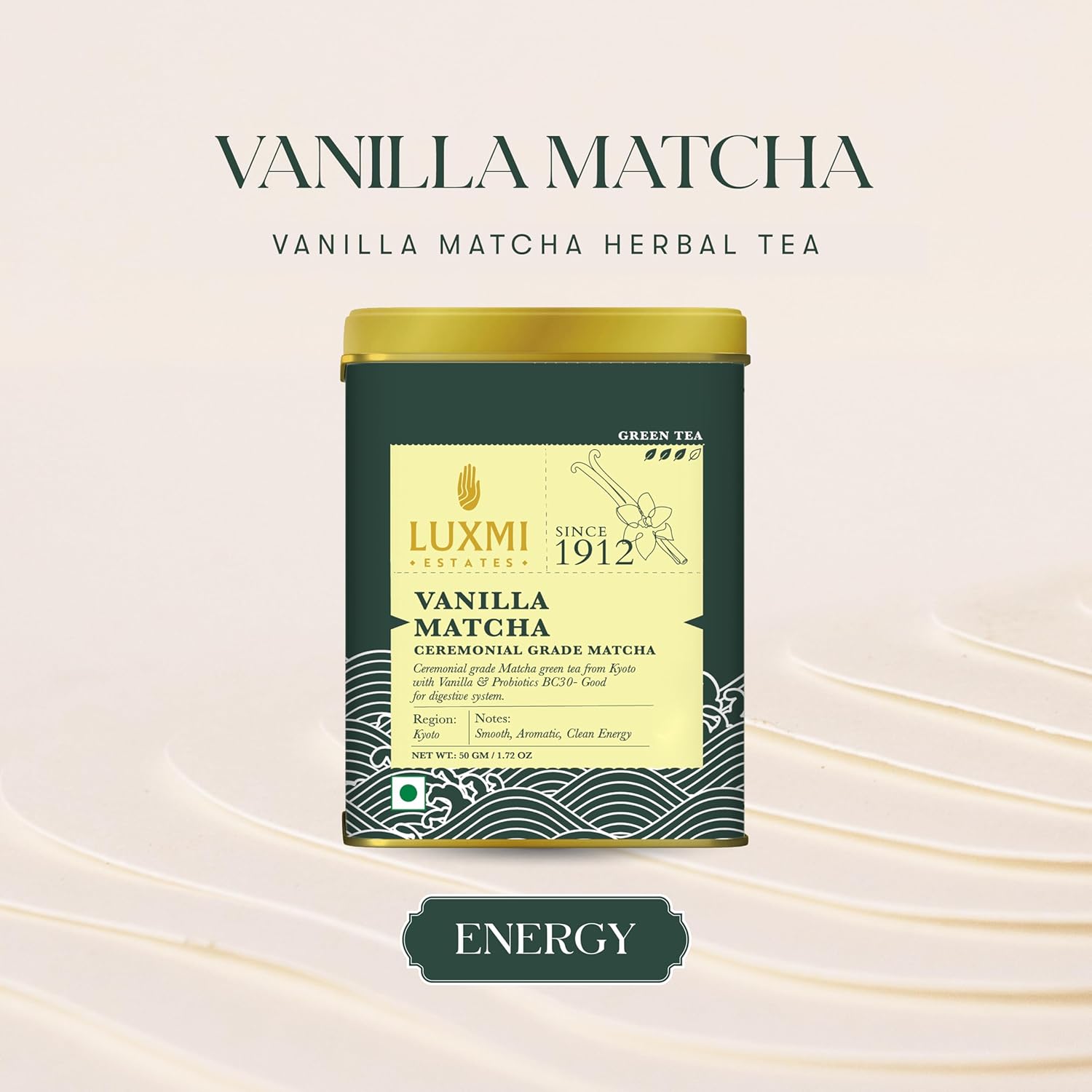 Luxmi Estates Vanilla Matcha + Probiotics Green Tea - 50gm, 1.7 Ounce | USDA Certified Organic Tea - Pure Ceremonial Grade Matcha Green Tea Powder | Caffeine Free Green Tea Luxmi Estates Vanilla Matcha + Probiotics Green Tea - 50gm, 1.7 Ounce | USDA Certified Organic Tea - Pure Ceremonial Grade Matcha Green Tea Powder | Caffeine Free Green Tea