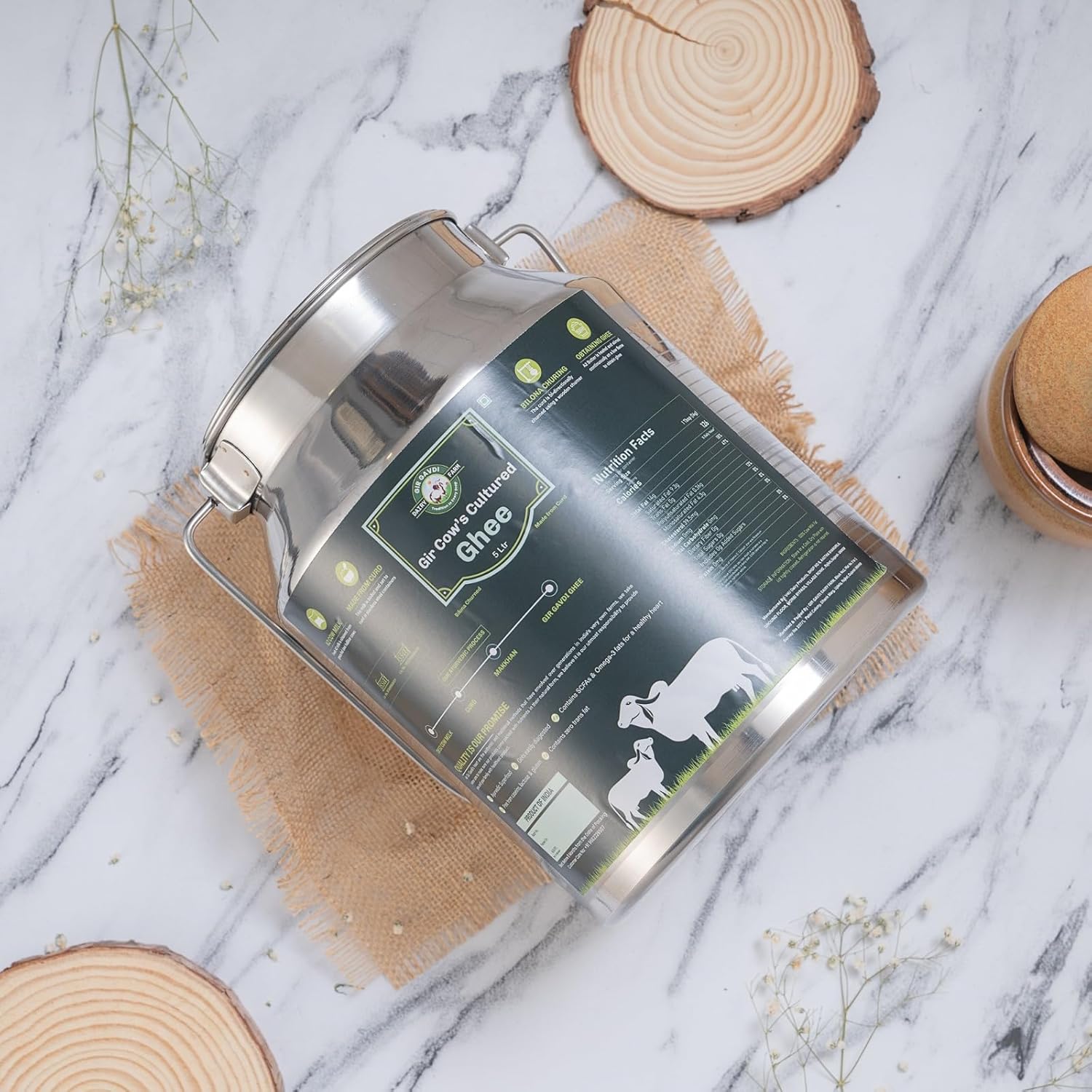 Premium Gir Cow Cultured Ghee By Girgavdi | Good Source Of Protein Fiber Healthy Pure Daanedaar Desi Ghee Perfect For Cooking | (5 Litr) 169.0 Ounce | Steel Jar Premium Gir Cow Cultured Ghee By Girgavdi | Good Source Of Protein Fiber Healthy Pure Daanedaar Desi Ghee Perfect For Cooking | (5 Litr) 169.0 Ounce | Steel Jar