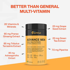 Myfitfuel Men Advance Daily Multivitamin 26 Vitamins, Minerals, Herbs, Extracts & Piperine 95% | 60 Capsules , 100gm 0.2lbs