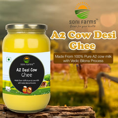 100% Pure 2 Cow Desi Ghee By Soni Farms | Traditional Bilona Method Healthy Pure Desi Ghee Good For Frying | (1 Litre) 33.8 Ounce | Jar Pack