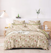 Super King Size Bedsheet Floral Print With 2 Pillow Covers - Bedsheet Size 108 X 108 Inch, Beige | 144 Thread Count Luxurious Comfort Bedsheet