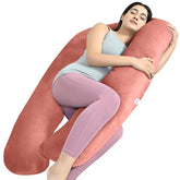 U Shaped Pregnancy Pillow For Pregnant Women & Nursing Mom, Peach Color | Full Body Support, Single Pillow For Multipurpose Use During Maternity | Premium Velvet Outer Cover With Zip
