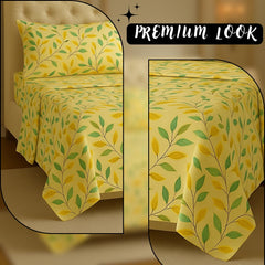 Microfiber 4 Pcs Bedding Set For King Size 1 Fitted Bedsheet With 1 Flat Top Sheet + 2 Pillow Covers | 78x72 Inches, Beige & Green | Perfect Combination For A Stylish Bedsheet