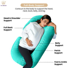 Full Body C Shape Pregnancy Pillow For Women, Maternity Pillow, Aqua Green | Pillow Gift For Pregnancy Sleeping, Premium Velvet Cover With Zip | Adjustable, Relieves Pain, Multipurpose