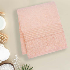 Micro Cotton Remy Basel Luxury Terry Cotton Bath Towel 550 Gsm | Super Comfortable 100% Long Staple Cotton Bath Towel (Peach)