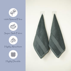 Rangoli 100% Cotton Fibre 2 Hand Towel 500 Gsm | Highly Durable & Super Absorbent Towel | Skin-Friendly & Quick Drying Luxury Towels (Grey)