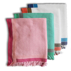 Athom Living Light Weight Cotton Premium Waffle Border Bath Towel | Pack Of 4 Multi6