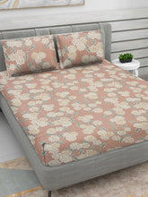 Microfiber Super King Size Bedsheet Floral Print With 2 Pillow Covers - Bedsheet Size 108 X 108 Inches, Light Brown| Long-lasting 220 (Thread Count) Bedsheet