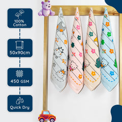 Rangoli 100% Cotton Baby Bath Towel 1200 Gsm | Super Soft & Highly Absorbent, Anti-Bacterial, Multipurpose Towels (Multicolor) - Pack Of 4