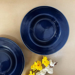 Sapphire Blue Ceramic Pasta Plates - 2 Pieces | Handcrafted Multi Purpose Ceramic Deep Plates, Snack Plates, Starter Plates - 9 Inch, Microwave Safe & Dishwasher Safe