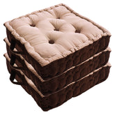 Square Chair Pad, Comfortable Seat Cushion, Soft Cotton Pillow For Seating, Beige & Brown | For Meditation, Yoga, Living Room | Furniture Cushion, Washable - 3 Piece Cotton Chair Pad