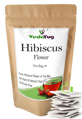 VedaYug Hibiscus Flower Herbal Tea - 40 Tea Bags, 85gm, 2.9 Ounce | Hibiscus Flowers In Filter Paper Tea Bags - Caffeine Free, No Additives | Resealable Zipper Pouch