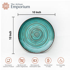Iris Turquoise Ceramic Dinner Plates Set Of 2 - 10 Inches, 2 Pieces | Handcrafted Full Ceramic Plates For Dinner - Microwave Safe & Dishwasher Safe
