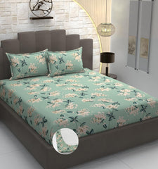 Elastic Fitted Double Bedsheets For King Size With 2 Pillow Covers - 72 X 78 X 10 Inches, Pista Green | Premium Heavy Cotton All Around Elastic Fitted | Ideal For Hotel, Home, Bedroom