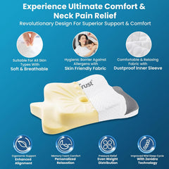 Butterfly Memory Foam Cervical Pillow For Neck Pain Relief, Soft Pillow | Orthopedic Head & Shoulder Support Effective For Sleep Disorders | Breathable, Sleep Apnea, Anti-Snoring Pillow