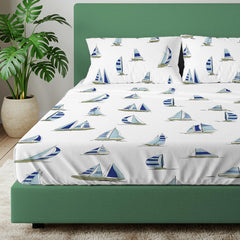 King Size Cotton Double Bedsheet - 108 X 108 Inches, White & Blue | 100% Cotton Comfort Collection | Ideal For Guest House, Hotel, Home