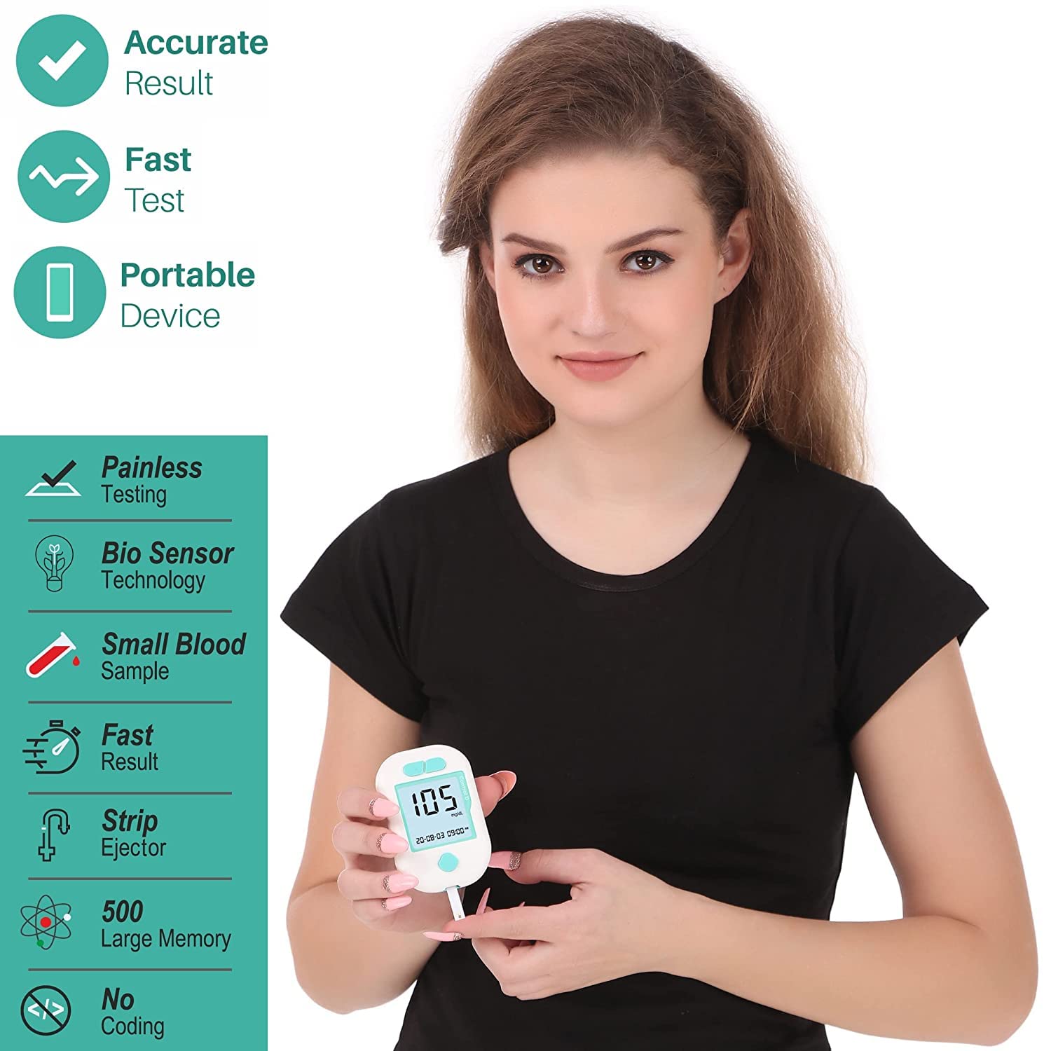 Control D Advanced Digital Glucose Blood Sugar Testing Monitor With 50 Strips Of Glucometer - White, Green Control D Advanced Digital Glucose Blood Sugar Testing Monitor With 50 Strips Of Glucometer - White, Green