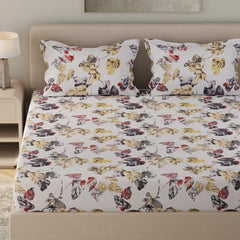 Flat 1 King Size Bedsheet With 2 Pillow Covers - Size 108 X 108 Inches, White & Yellow | Luxury Soft Sheet, Lightweight & Breathable Bedsheet