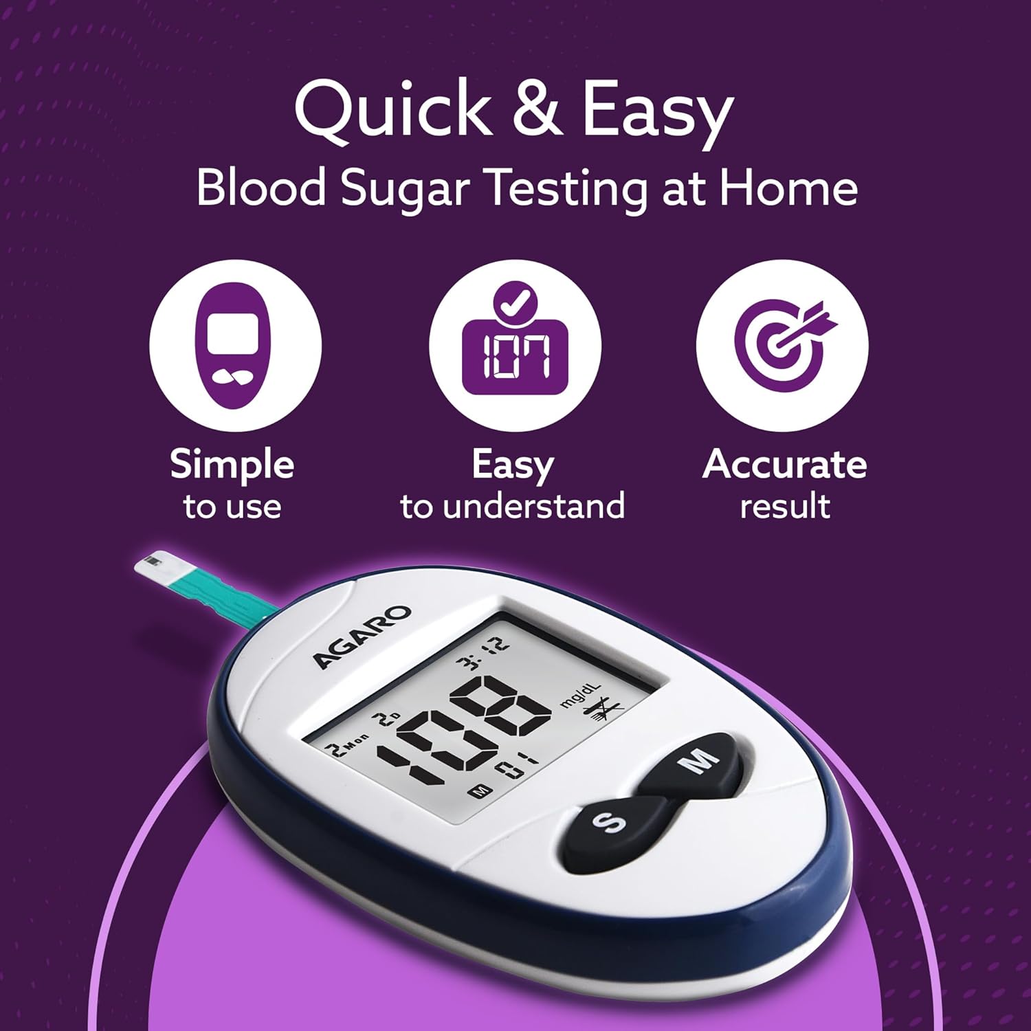 Agaro Glucometer, Blood Glucose Monitoring System with 50pcs Strips & Lancets, Glucometer Machine, Instant Blood Sugar Test at Home, Fast Blood Sugar Testing Device, Simple & Accurate, GLM-76. Agaro Glucometer, Blood Glucose Monitoring System with 50pcs Strips & Lancets, Glucometer Machine, Instant Blood Sugar Test at Home, Fast Blood Sugar Testing Device, Simple & Accurate, GLM-76.