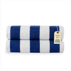 Lane Linen 100% Cotton Large Bath Towels 1000 Gsm | Cabana Stripe Bathroom Towels | Highly Absorbent, Soft & Quick Dry Towels - Blue (Pack Of 2)