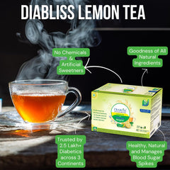 Diabliss Premix Instant Lemon Green Tea With Diabetic Friendly Sugar - 30 Sachets, 300gm, 10.5 Ounce | Low Glycemic Index, No Chemical Sweeteners - Caffeine Free