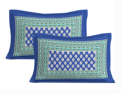 Printed Bedsheet For Double Bed With 2 Pillow Covers - 83 X 94 Inches, Blue & White | Ideal For Hotel, Guest House, Home | Traditional Jaipuri Bedsheets