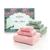 Mush Bamboo Luxurious 2 Bath + 2 Hand & 2 Face Towel 2000 Gsm | Ultra Soft, Absorbent & Antimicrobial Towel (Olive & Pink) -6 Piece