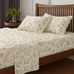 Microfibre Printed Bedsheet For Single Bed With 2 Pillow Covers - Vibrant Floral Design Single Bed Sheet | 68 X 90 Inch, White - 186 Thread Count Bedsheets Comfortable