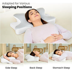 Memory Foam Butterfly Orthopedic Pillow, For Arm Rest & Dual Height, Grey & White | Neck Head & Shoulder Support | Effective For Sleep Disorders, Insomnia, Snoring, Jacquard Cover
