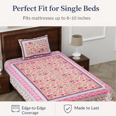 Soft Cotton Single Size Bedsheet With 1 Pillow Cover - 60 X 90 Inches, Blush & Pink | Durable For Everyday Use - All Season Comfort
