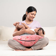 Feeding Pillow For New Born Baby, 5 In 1 Multipurpose Use, Nursing Pillow, Pink | Pillow With Belt & Hoop For Breastfeeding With Cotton Removable Cover | Machine Washable, Comfortable
