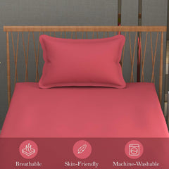Solid Plain Single Size Bedsheet Set With 1 Pillow Covers | Size - 60 X 90 Inches, Dark Peach | Ideal For All Seasons Due To Its Breathable Nature