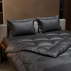 Comforter Set With Double Bedsheet & Pillow Covers - 90 X 100 Inches, Dark Grey | Complete Bedding Set, Ideal Gifts For Couples, Bedroom Home Furnishing, Date Night
