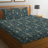 Double Bed Bedsheet With 2 Pillow Covers - 72 X 78 X 10 Inches, Peacock Green | Elastic Fitted Printed King Size Bedsheet | Soft, Breathable & Wrinkle-Free