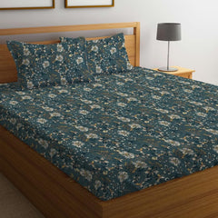 Double Bed Bedsheet With 2 Pillow Covers - 72 X 78 X 10 Inches, Peacock Green | Elastic Fitted Printed King Size Bedsheet | Soft, Breathable & Wrinkle-Free