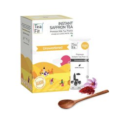 Teafit Unsweetened Instant Saffron Tea Premix - Pack Of 30 Sachets, 420gm, 14.8 Ounce | Premium Milk Tea Premix, Just Add Water - Strong Home Like Kesar Chai | Low Caffeine