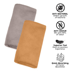 Housse Microfiber Hand Towel 1200 Gsm | Premium Quality Towels Ultra Absorbent & Anti-Bacterial For Gym (Atmosphere & Prairie Sand) - Pack Of 6